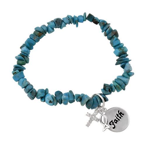 Sterling Silver & Turquoise Chip Inspirational Stretch Bracelet