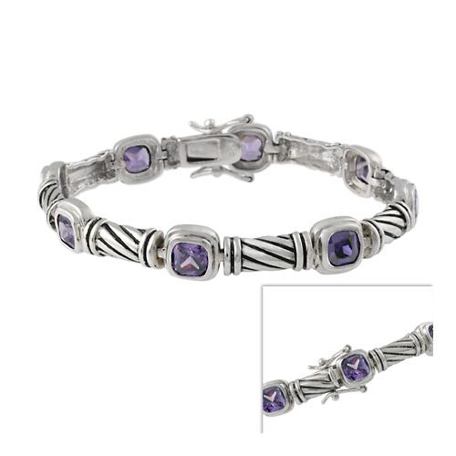 Sterling Silver Designer-Inspired Purple CZ Link Bracelet