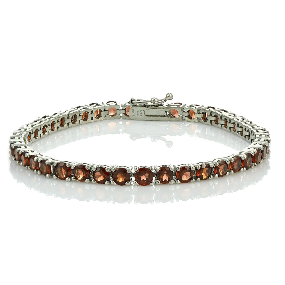Sterling Silver 12ct African Garnet 4mm Round Tennis Bracelet