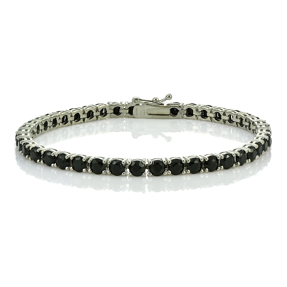 Sterling Silver 13ct Black Spinel 4mm Round Tennis Bracelet