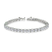 Sterling Silver 4mm Created White Sapphire Round-cut Tennis Bracelet