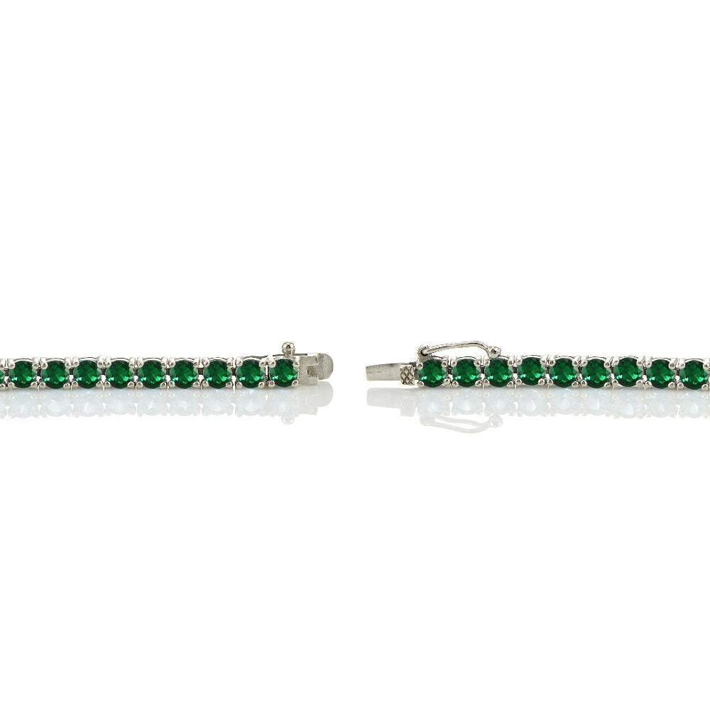 Sterling Silver 8.5ct Created Emerald 4mm Round Tennis Bracelet-2