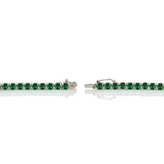 Sterling Silver 8.5ct Created Emerald 4mm Round Tennis Bracelet