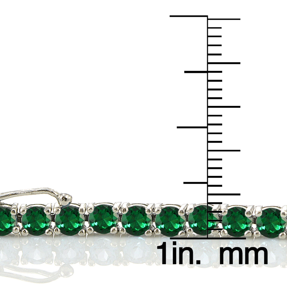 Sterling Silver 8.5ct Created Emerald 4mm Round Tennis Bracelet-3