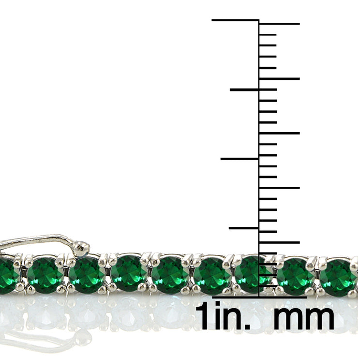 Sterling Silver 8.5ct Created Emerald 4mm Round Tennis Bracelet