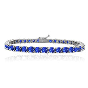 Sterling Silver Created Blue Sapphire 4mm Round Classic Tennis Bracelet