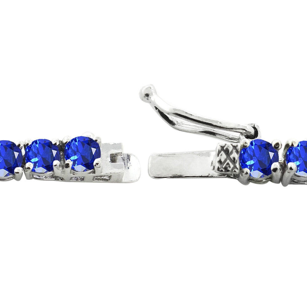 Sterling Silver Created Blue Sapphire 4mm Round Classic Tennis Bracelet-2