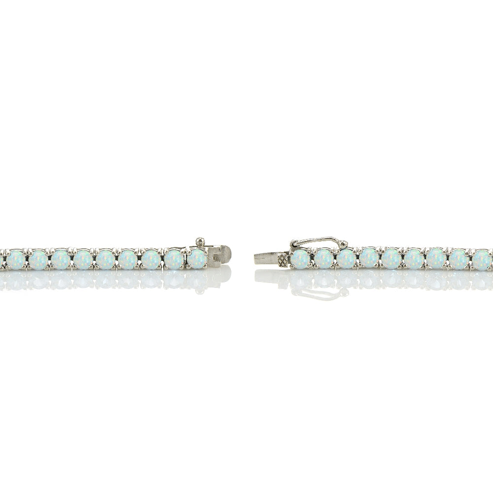 Sterling Silver 4.3ct Created White Opal 4mm Round Tennis Bracelet-2