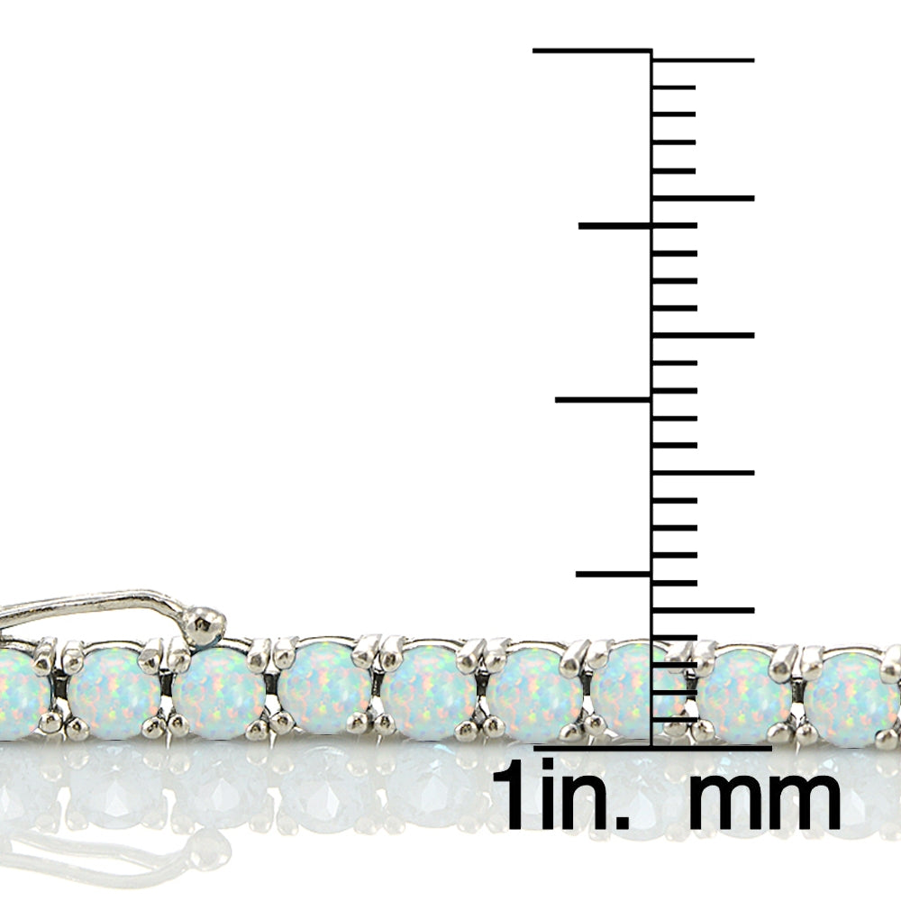 Sterling Silver 4.3ct Created White Opal 4mm Round Tennis Bracelet-3