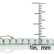 Sterling Silver 4.3ct Created White Opal 4mm Round Tennis Bracelet