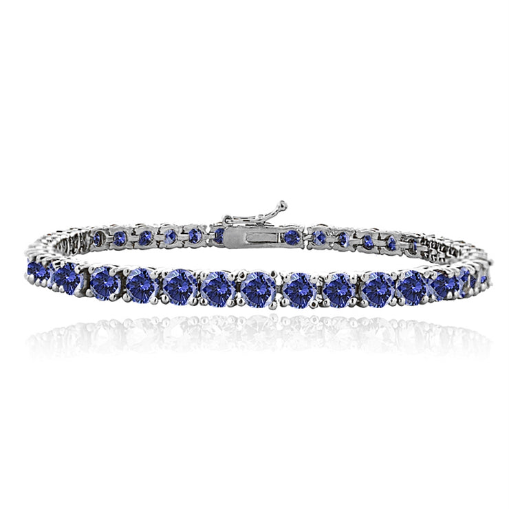 Sterling Silver Created Tannzanite 4mm Round Classic Tennis Bracelet