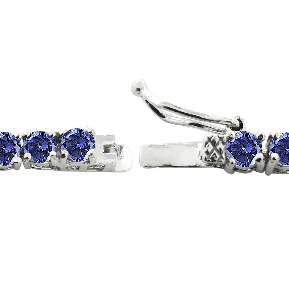 Sterling Silver Created Tannzanite 4mm Round Classic Tennis Bracelet-2