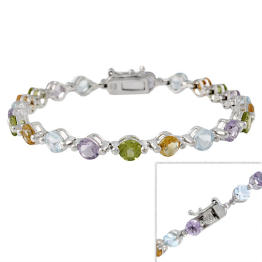 Sterling Silver Amethyst Citrine Topaz & Diamond Accent Tennis Bracelet