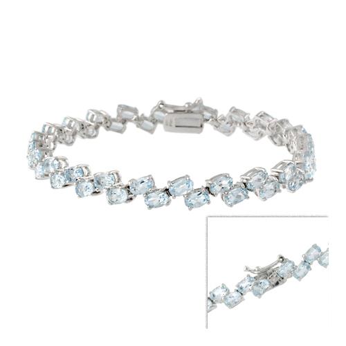Sterling Silver 2-Row Oval Blue Topaz Gemstone Bracelet