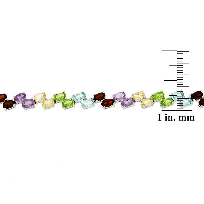 Sterling Silver Two Row Oval Multi Gemstone Bracelet-2