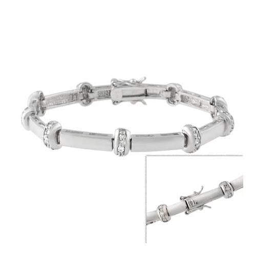 Sterling Silver CZ Bars Link Bracelet