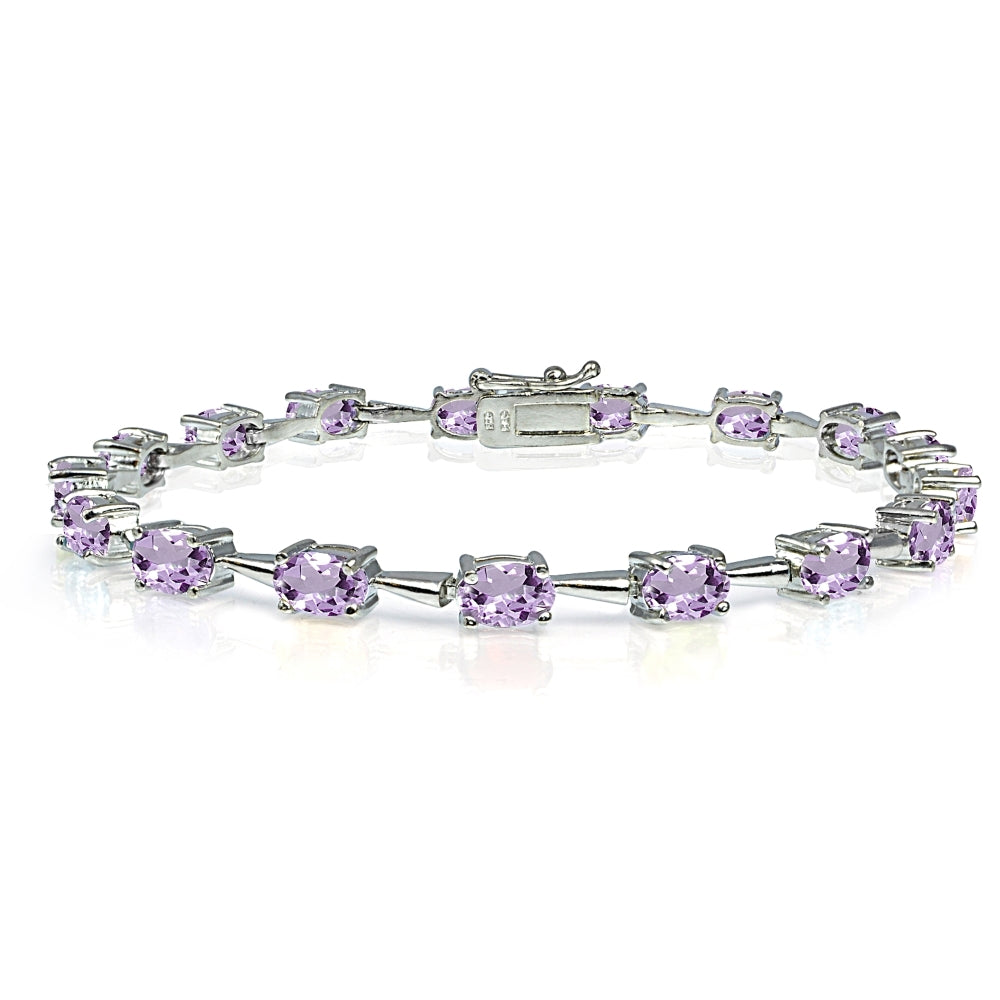 Sterling Silver Amethyst 6x4mm Oval Classic Link Tennis Bracelet