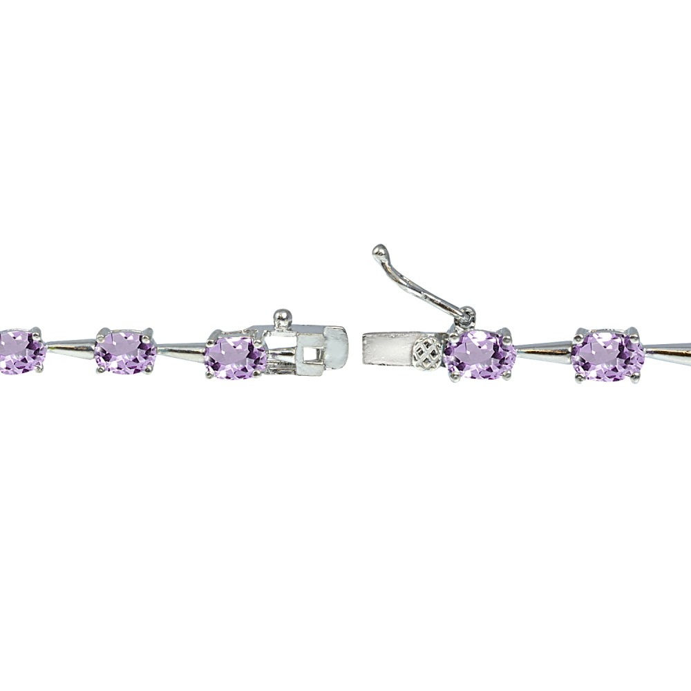Sterling Silver Amethyst 6x4mm Oval Classic Link Tennis Bracelet-2