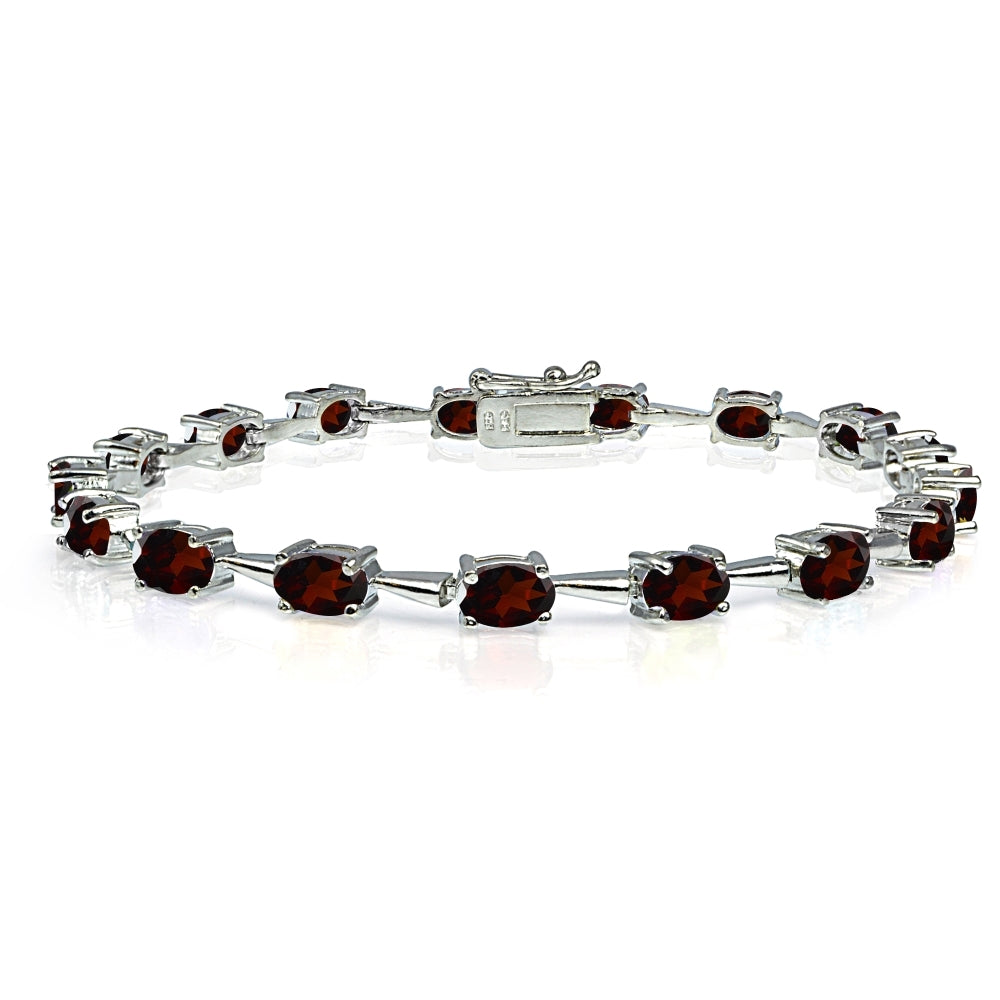 Sterling Silver Garnet 6x4mm Oval Classic Link Tennis Bracelet