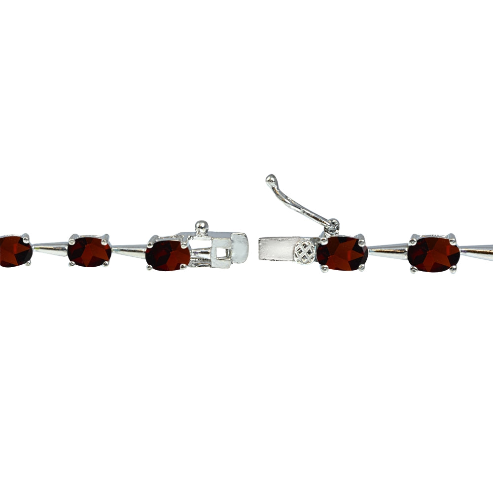 Sterling Silver Garnet 6x4mm Oval Classic Link Tennis Bracelet-2