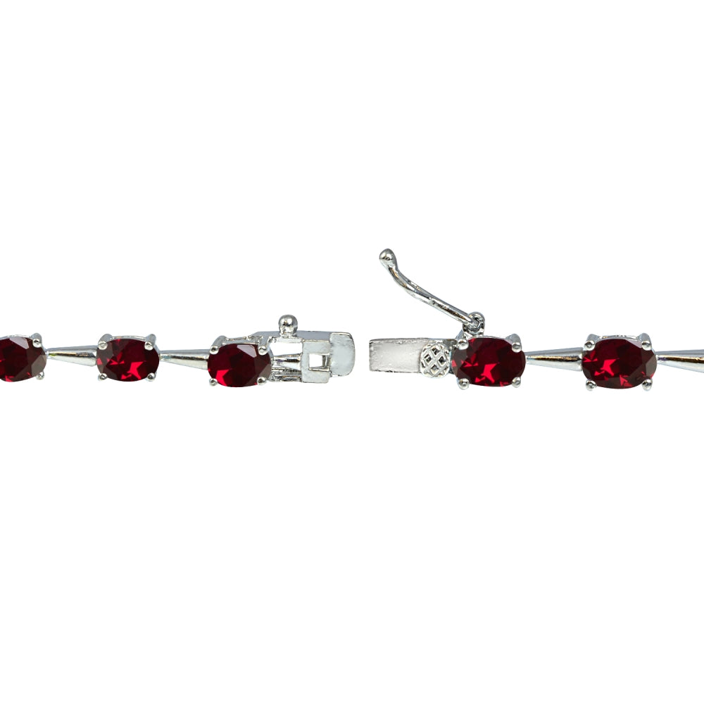 Sterling Silver Created Ruby 6x4mm Oval Classic Link Tennis Bracelet-2