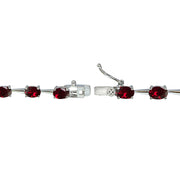 Sterling Silver Created Ruby 6x4mm Oval Classic Link Tennis Bracelet