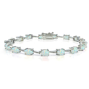 Sterling Silver Created White Opal 6x4mm Oval Classic Link Tennis Bracelet