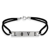 Sterling Silver 'Love' & Black Silk Bracelet