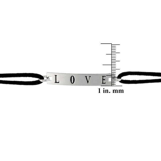 Sterling Silver 'Love' & Black Silk Bracelet-2