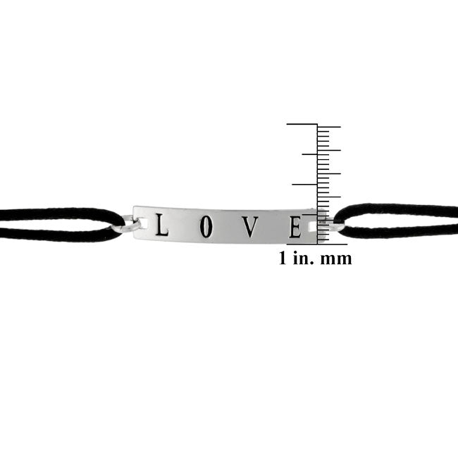 Sterling Silver 'Love' & Black Silk Bracelet