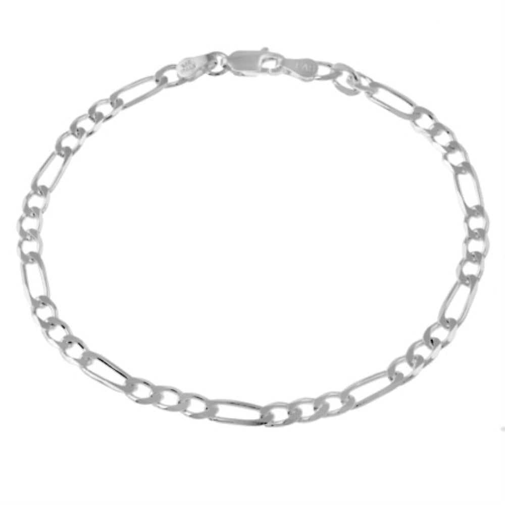 Sterling Silver 4mm Italian Figaro Link Chain Bracelet