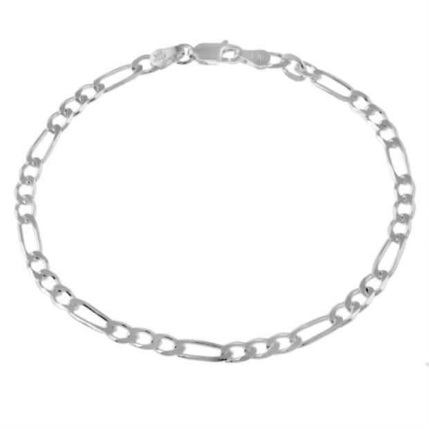 Sterling Silver 4mm Italian Figaro Link Chain Bracelet