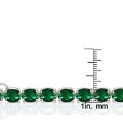 Sterling Silver 27ct Created Emerald 9x7mm Oval Tennis Bracelet