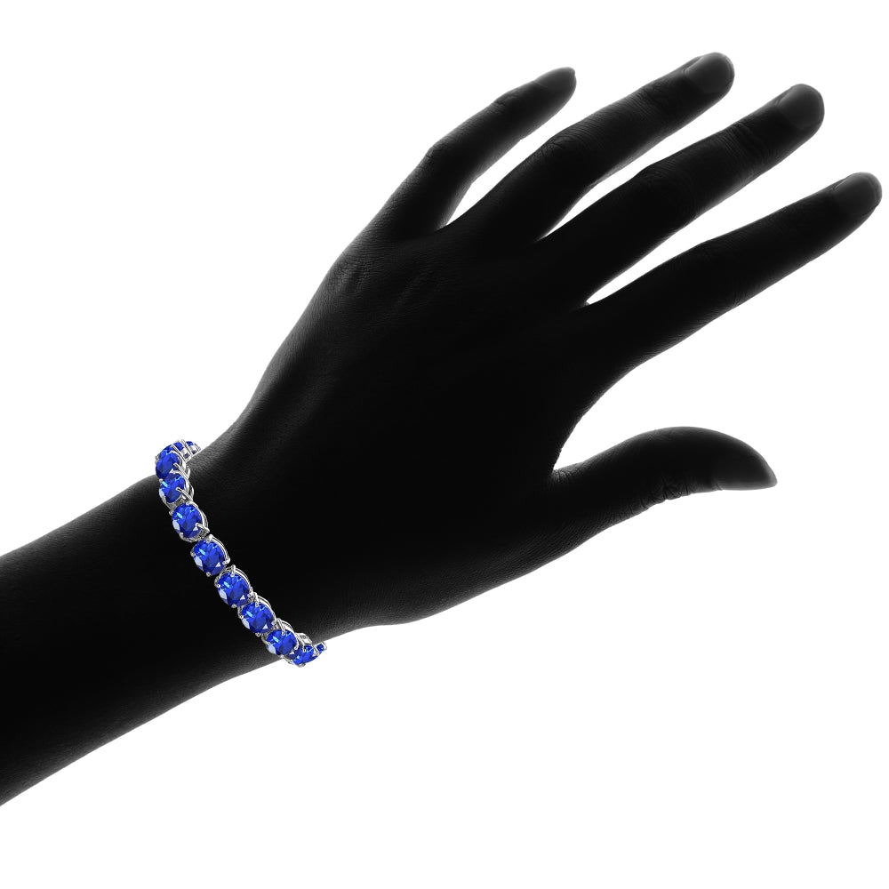 Sterling Silver Created Blue Sapphire 9x7mm Oval-cut Classic Tennis Bracelet-3