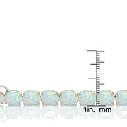 Sterling Silver 11.8ct Created White Opal 9x7mm Oval Tennis Bracelet