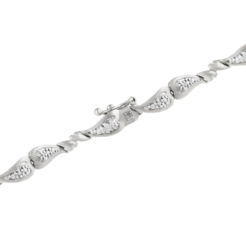 Sterling Silver Genuine Amethyst and Diamond Accent Heart Link Bracelet-2