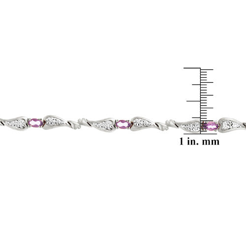 Sterling Silver Genuine Amethyst and Diamond Accent Heart Link Bracelet-3