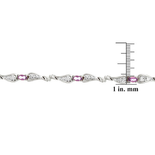 Sterling Silver Genuine Amethyst and Diamond Accent Heart Link Bracelet