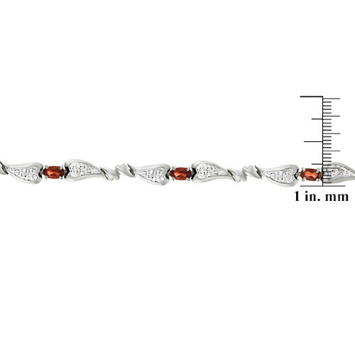 Sterling Silver Genuine Garnet and Diamond Accent Heart Link Bracelet-3