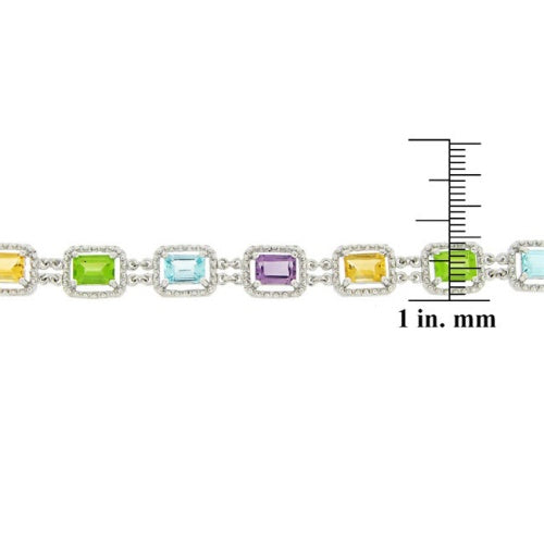 Sterling Silver 12.45ct. TGW Multi Gemstones Emerald Cut Link Bracelet-2