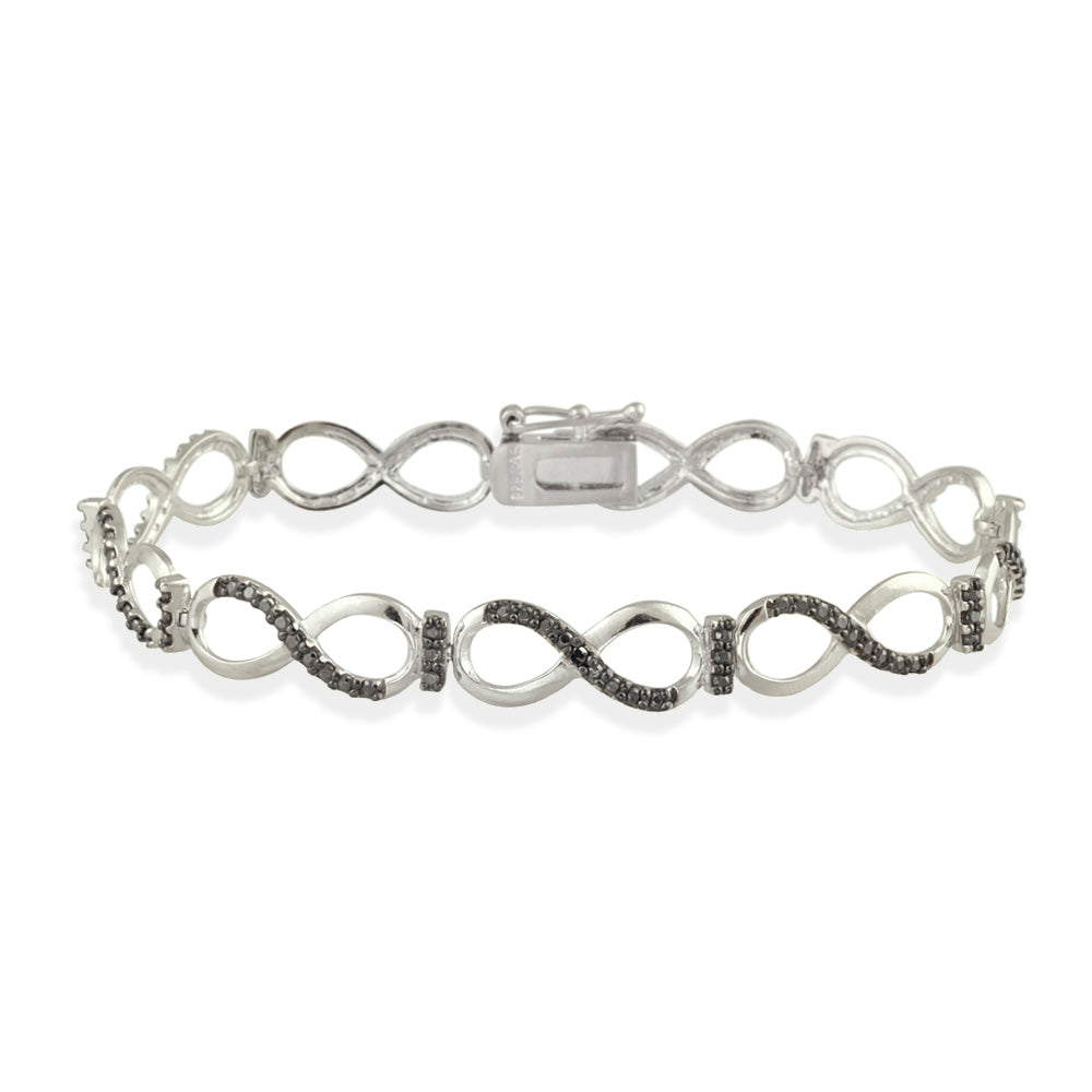 Sterling Silver Black Diamond Accent Infinity Link Bracelet