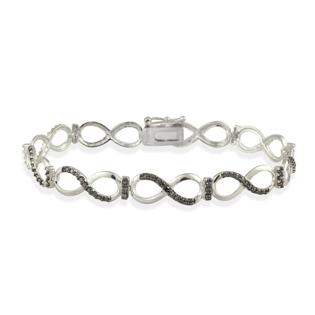 Sterling Silver Black Diamond Accent Infinity Link Bracelet