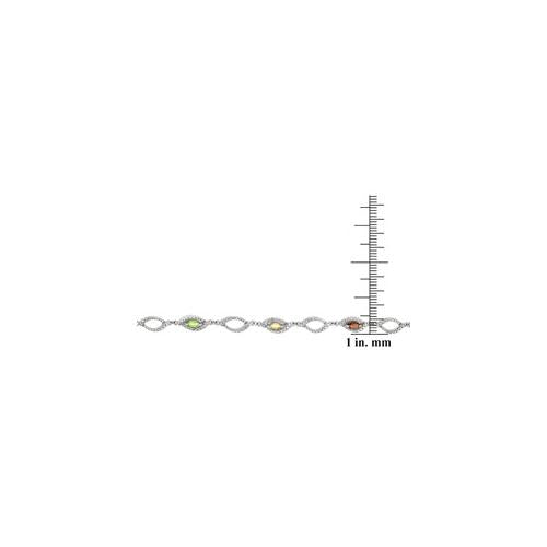 Sterling Silver Multi Gemstone & Diamond Accent Marquise Link Bracelet-3
