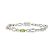 Sterling Silver Multi Gemstone & Diamond Accent Infinity Bracelet