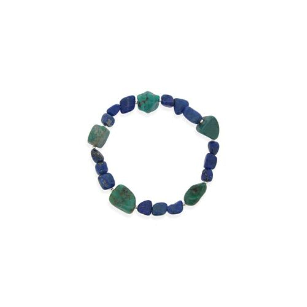 Denim Lapis, Created Turquoise Chips & Nuggets Stretch Bracelet w/ Sterling Silver Beads-3