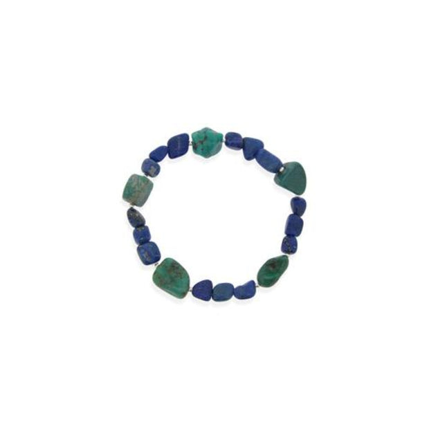 Denim Lapis, Created Turquoise Chips & Nuggets Stretch Bracelet w/ Sterling Silver Beads