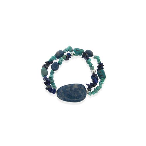Sterling Silver Denim Lapis, Created Turquoise Chips & Nuggets Stretch Bracelet-2