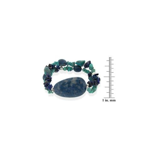 Sterling Silver Denim Lapis, Created Turquoise Chips & Nuggets Stretch Bracelet-3