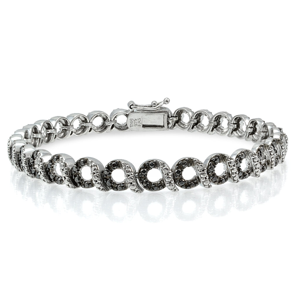 Sterling Silver Black Diamond Accent Circle and Bar Bracelet