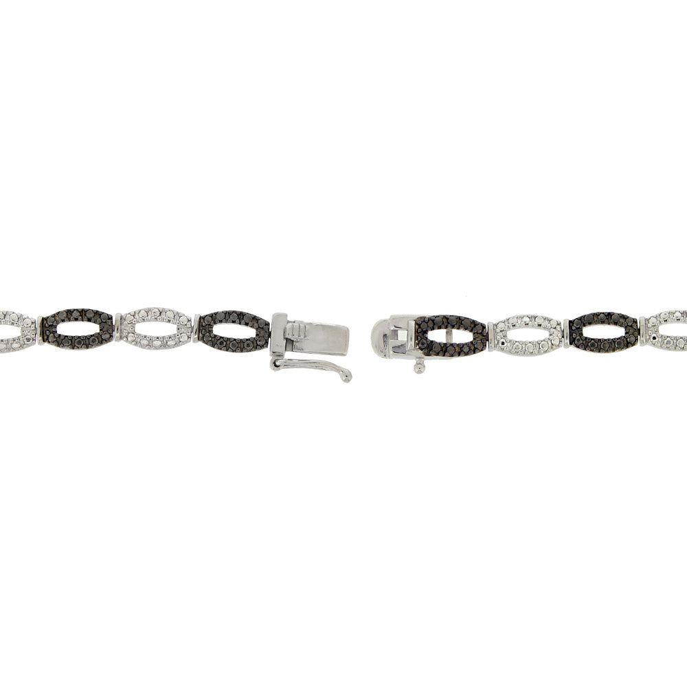 Sterling Silver Black Diamond Accent Oval Links Bracelet-2